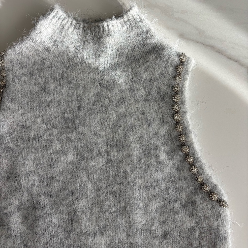 Primark Gray Turtleneck Sweater with Embellished Edges Rhinestone decorated sz S